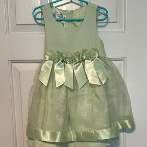 Bonnie Jean Light Green Kids Dress with Floral Ribbon
